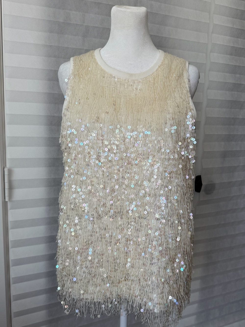 kate spade Ivory Sequin Fringe Tank Top